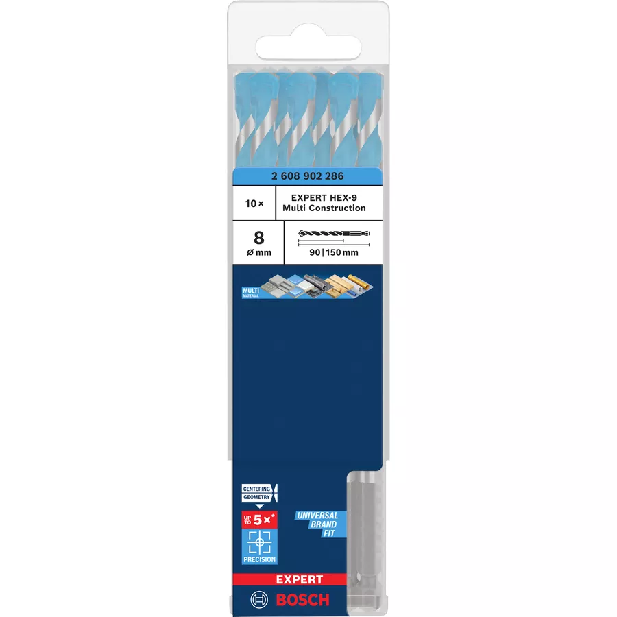 10x Forêts Ø8x90x150mm EXPERT HEX-9 Multi Construction BOSCH